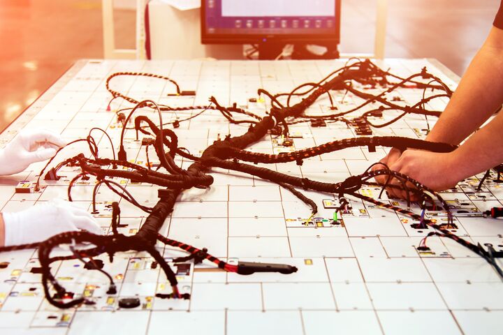 Techniker arbeiten an Verkabelung von Auto