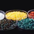 Molten chloride salts, crystals and crystallized rare earth sediments, chemicals used in industry for the production of various industrial items, in petri dishes