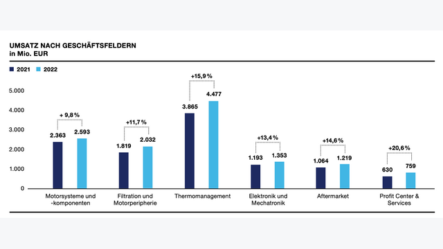 Mahle Umsatz nach Geschäftsfeldern 2018 bis 2022