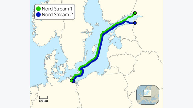 Verlauf der Nord-Stream-Pipeline durch die Ostsee