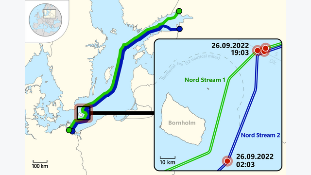 Lage der Lecks nach den Explosionen an beiden Pipelines