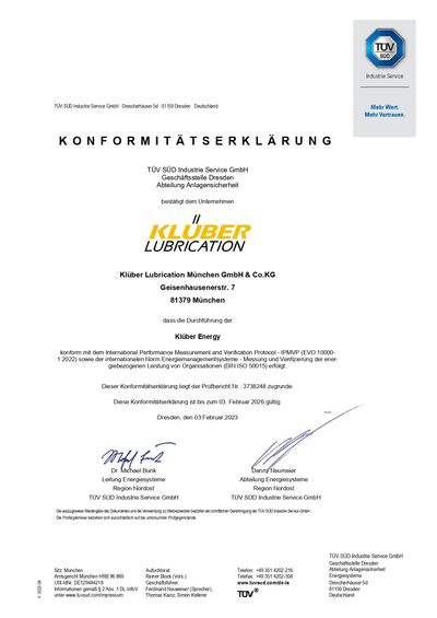 © Klüber Lubrication Konformitätserklärung Klüber