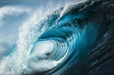 © Getty Images Close up detail of powerful teal blue wave breaking in open ocean on a bright sunny afternoon