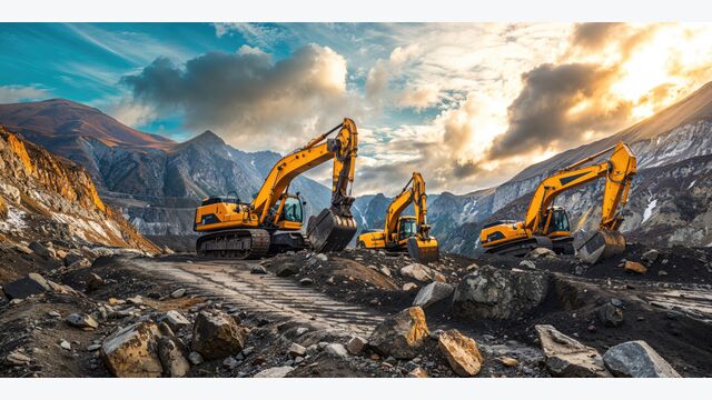 excavators, heavy machinery, quarry, mountains, construction, mining, equipment, industrial, machinery, landscape, rugged, earthmoving, operation, work site, diggers, construction equipment, engineering, heavy industry, mountainous, outdoor, sky, dramatic, excavation, development, earth, work, environment, mineral extraction, infrastructure, yellow, powerful, hydraulic, industry, geology, rock, stone quarry, material handling, terrain, large machinery, building, project, extraction, bulldozer, backhoe, loader, diesel, ground, civil engineering, raw materials