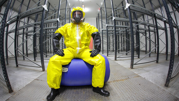© endostock - Fotolia bio gas job oil man fuel tank safe tech glow risk mask work wear waste toxic boots rubber yellow worker safety barrel hazard gloves galosh skilled science factory uniform business industry warehouse hazardous recycling substance equipment dangerous chemicals procedure attention technician protective storehouse occupation specialist industrial production mid adult professional sitting