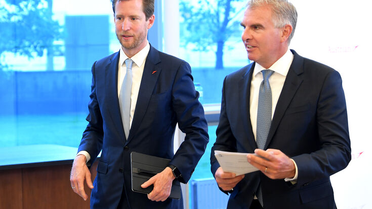 © APA/ROLAND SCHLAGER AUA-Chef Alexis von Hoensbroech (links) nebst Lufthansa-Chef Carsten Spohr