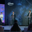 Infineon-Österreich-Vorstandsvorsitzende Sabine Herlitschka bei einer Pressekonferenz mit Infineon-Chef Reinhard Ploss und Jochen Hanebeck, Mitglied des Infineon Vorstands