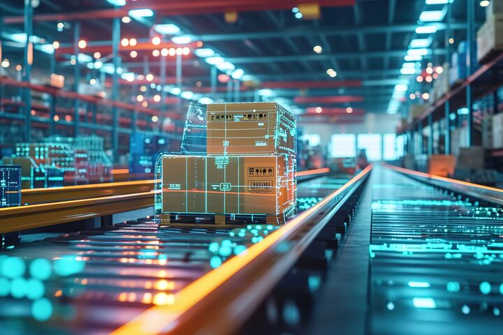 Smart warehouse management system using augmented reality technology to identify package picking and delivery . Future concept of supply chain and logistic business, + --ar 16:9 --v 6 Job ID: d8885333-c96e-4321-8a7c-1496115acf6c