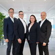 Die neue Ge­schäfts­lei­tung von GG Group: Hol­ger Fas­tabend (CEO, CRO & CTO), Mar­kus Bode (CSO), Elke Vlach (CFO) und Mar­kus Ga­nahl (COO) (v.l.n.r.)