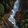 Aerial view of Krimml Waterfalls on sunny day. High Tauern National Park, Austrian Alps, Austria Fluss Gewässer Wasser See Österreich