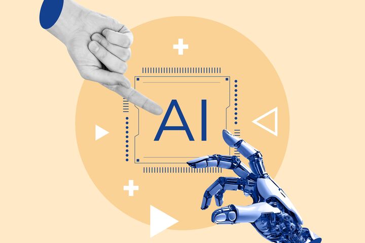 robotic hand, cyborg, pointing his finger, human hand, stretched finger, teamwork, artificial intelligence, human, robot, new technology, healthcare and medicine, technology, intelligence, fake, hand, people, healthcare technology, futuristic, computer finger, touching, physical contact, one person, new, medical item, dialogue, innovation, chatbot, indicate, creation, cpu, display, plastic, invention, arm, science, connection, human finger, computer equipment, stretching, internet bot, human arm, prosthetic equipment, manufacturing tools, modern, 21st century, concept, collage art, photo collage Das Gesetz über Künstliche Intelligenz (KI) der EU tritt 1. August in Kraft.