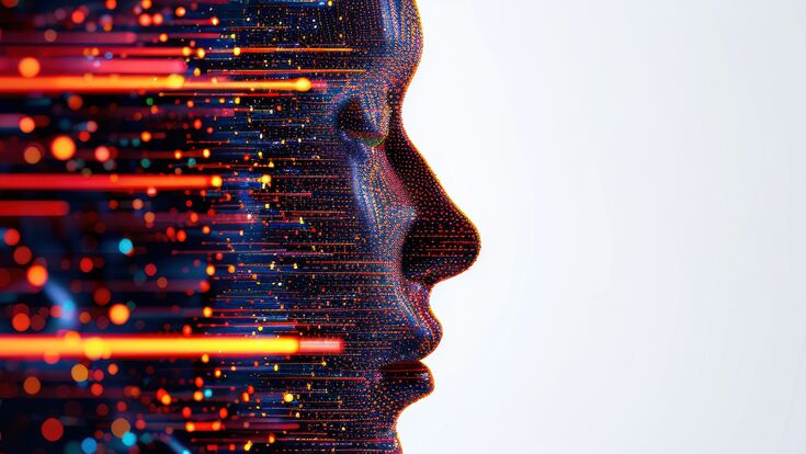 © tonstock - stock.adobe.com file, abstract, face, glowing, symbolize, artificial, innovation, data, human, particle, intelligence, technology, concept, creative, art, futuristic, modern, imagination, design, conceptual, inspiration, age, stream, side, neon, progress, flow, cyber, virtual, light, science, network, aesthetic, tech, background, hologram, internet, informatics, engineering, pattern, fantasy, brain, progression, advancement, visual, head, presentation, idea, futurism
