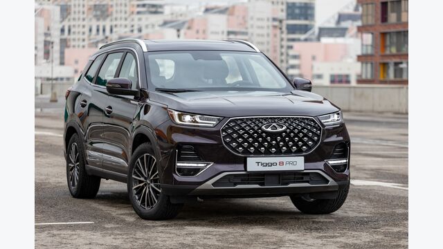 Moscow, Russia - March, 18.2021: New modern SUV chery tiggo 8 pro. exterior of a new seven-seater minivan from Chinese manufacturer Chery