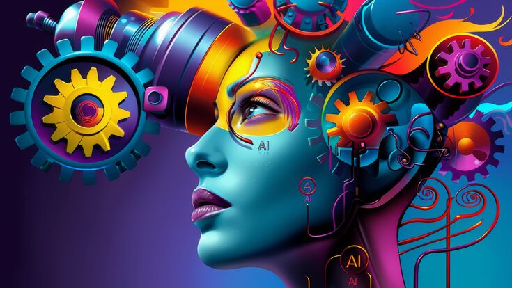 colorful gears, vibrant mechanics, woman face, artistic, interface, art, ai, technology, colorful, vibrant, gears, mechanics, face, cyber, digital, neon, bright, illuminated, creative, imagination, tech driven, futuristic, cybernetic, art and tech, machine, engineering, innovative, tech art, creativity, woman, portrait, cyber art, artistic expression, technology art, colorful portrait, gear art, mechanical design, machine aesthetics, innovation, creative tech, art integration, technology expression, cybernetic art, vibrant art, conceptual art, mechanical portrait, artistic technology, colorful design, tech inspired art