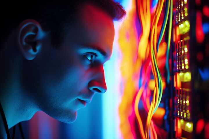 engineer, server room, equipment, multicolored cables, technology, it, data center, management, networks, information technology, communication, internet, security, configuration, servers, cybersecurity, data processing, electronics, technical support, monitoring, infrastructure, computer networks, maintenance, innovation, programming