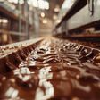 dark chocolate on factory. production. Created by ai