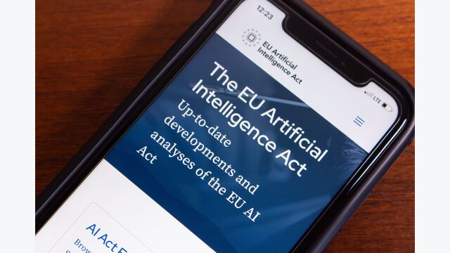 Vancouver, CANADA - May 29 2024 : EU Artificial Intelligence Act website seen in an iPhone. EU AI Act is a law established by the European Union to regulate the use of AI technology