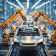 Automated car manufacturing, Robotic arms, Assembling, Unpainted vehicle frame, Production line, Manufacturing, Car, Robotics, Assembly, Vehicle, Frame, Automated, Manufacture, Automobile, Assembly line, Technology, Industry, Automation, Robot, Factory, Machine, Engineering, Process, Machinery, Ai, Innovation, Production, Efficiency, Mechanical, System, automated car manufacturing, robotic arms, assembling, unpainted vehicle frame, production line, manufacturing, car, robotics, assembly, vehicle, frame, automated, manufacture, automobile, assembly line, technology, industry, automation, robot, factory, machine, engineering, process, machinery, ai, innovation, production, efficiency, mechanical, system, crane, construction, equipment, excavator, industrial, building, hydraulic, truck, yellow, sky, work, heavy, lift, metal, steel, blue, bulldozer, transportation, digger