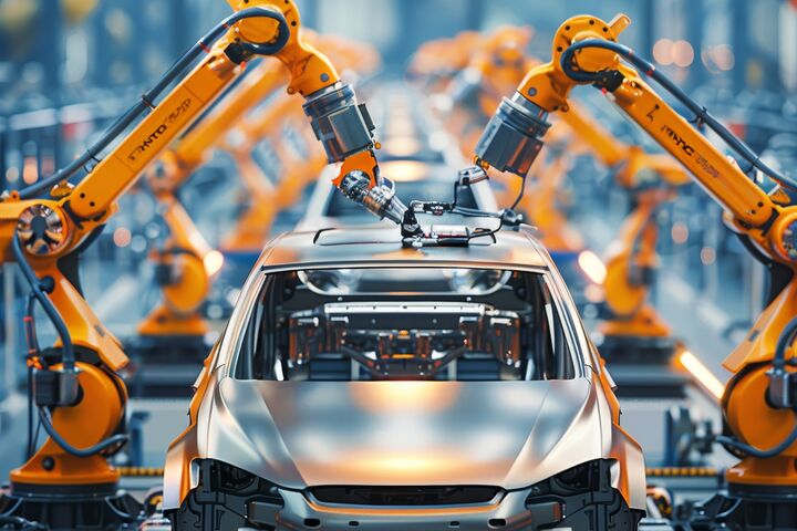 Automated car manufacturing, Robotic arms, Assembling, Unpainted vehicle frame, Production line, Manufacturing, Car, Robotics, Assembly, Vehicle, Frame, Automated, Manufacture, Automobile, Assembly line, Technology, Industry, Automation, Robot, Factory, Machine, Engineering, Process, Machinery, Ai, Innovation, Production, Efficiency, Mechanical, System, automated car manufacturing, robotic arms, assembling, unpainted vehicle frame, production line, manufacturing, car, robotics, assembly, vehicle, frame, automated, manufacture, automobile, assembly line, technology, industry, automation, robot, factory, machine, engineering, process, machinery, ai, innovation, production, efficiency, mechanical, system, crane, construction, equipment, excavator, industrial, building, hydraulic, truck, yellow, sky, work, heavy, lift, metal, steel, blue, bulldozer, transportation, digger