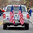 Washington DC, USA March 24 2022: Donald Trump 2024 presidential nomination supporters car rally through National Mall of Washington streets.