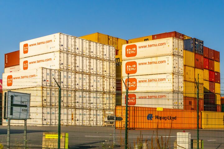Ham Laakdal, Belgium - September 08, 2024: Sea Shipping Containers of TEMU a giant new Chinese mail order company.