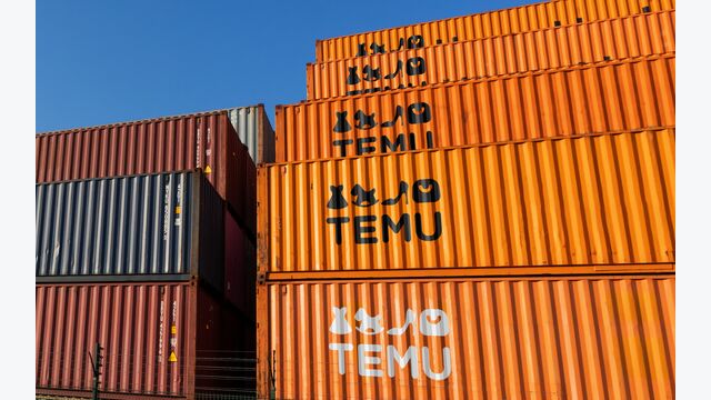 Shipping freight container of TEMU a giant new Chinese mail order company.