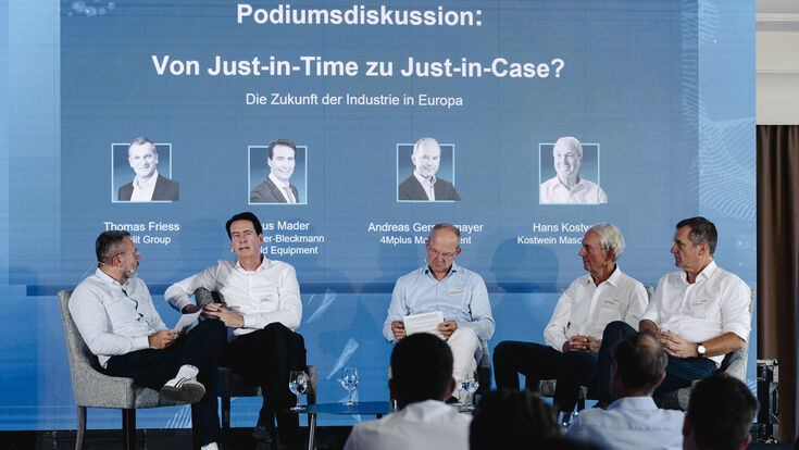 © Matthias Heschl Auf dem Podium: vier Spitzenmanager aus der produzierenden Industrie – Thomas Friess (Tyrolit), Andreas Gerstenmayer (AT&S), Klaus Mader (SBO) und Hans Kostwein (Kostwein Gruppe).