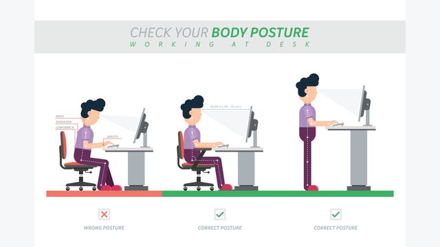 posture, ergonomics, desk, sitting, standing, work, health, body, correct, incorrect, office, illustration, computer, monitor, workspace, comfort, neck, shoulder, lowerback, wrists, alignment, seated, human, position, diagram, guidance, checklist, graphic, flat, design, vector, modern, workplace, lifestyle, wellness, healthy, upright, spine, awareness, education, chart, anatomy, person, advice, ergonomic, setup, guidelines, wellbeing, muscle