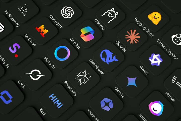 chatgpt, deepseek, manus, gemini, grok, ollama, github, copilot, perplexity, jasper, you chat, qwen, meta ai, artificial intelligence, google, llm, generative ai, large language model, open ai, chat gpt, application, background, big tech, bokeh, business, communication, connecting, editorial, icon, innovation, innovation logo, internet, ios, iphone, logotype, meta, mobile, network, news, phone, platform, productivity, screen, smart, smartphone, social network, symbol, tech, technology