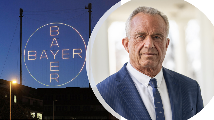© Fotomontage; Bayer/Wikipedia Der Streit um Glyphosat spitzt sich zu – Bayer gerät unter Druck, während US-Gesundheitsminister Robert F. Kennedy Jr. als entschiedener Gegner des Unkrautvernichters gilt.