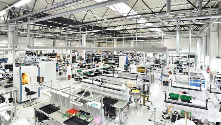 modern industrial factory for the production of electronic components - machinery, interior and equipment of the production hall