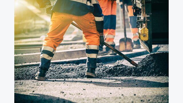 Teamwork, Group of workers on a road construction, team of people at work