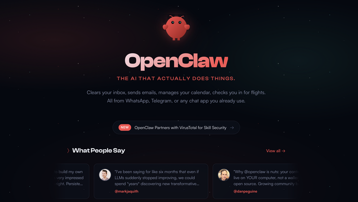 Die Startseite von OpenClaw