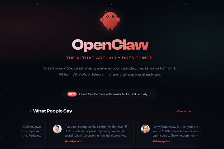 Die Startseite von OpenClaw