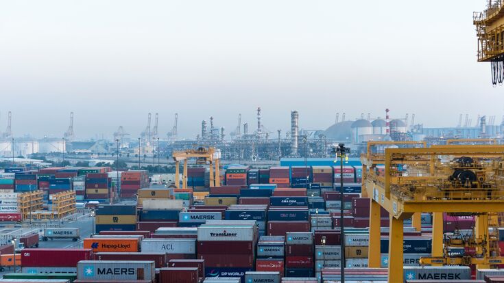 container terminal, commerce, boat, box, business, cargo, commercial, container, container ship, containers, crane, delivery, dock, dubai, economy, energy, export, freight, gantry crane, global economy, goods, harbor, harbour, import, industrial, industry, international, landscape, large, loading, logistic, logistics, marine, maritime, maritime transport, ocean, port, sea, sea transport, ship, shipping, shipping containers, sky, taxes, technology, trade, transport, transportation, vessel