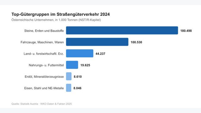 Grafik: Diese Gütergruppen werden auf Österreichs Straßen transportiert