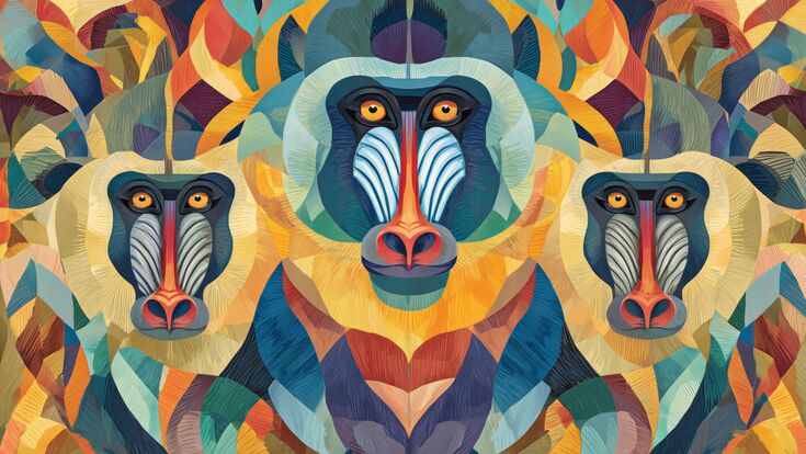 African vivid ornate pattern, with traditional animal, mandrill , safari theme, with vibrant national colors. Generative Ai