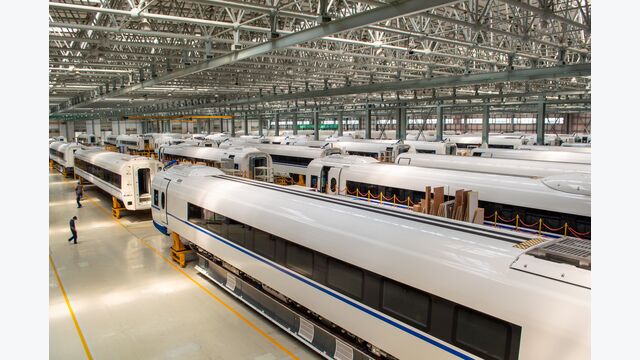 Production hall of CRRC Changchun Railway Vehicles Co. Ltd, leading Chinese manufacturer of high-speed trains, metro and railway in Changchun, Jilin province of China on July 11, 2015