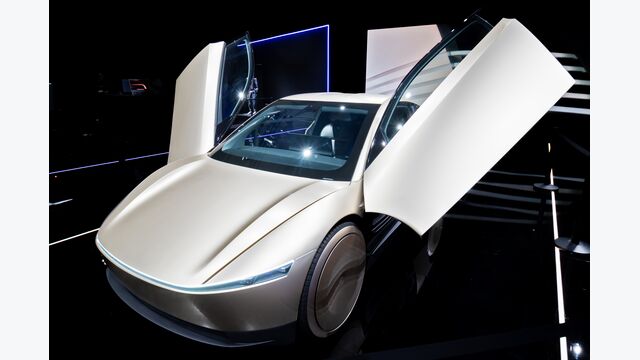 Tesla Cybercab (Robotaxi) concept autonomous car at the Brussels Motor Show. Brussels, Belgium - January 10, 2025.