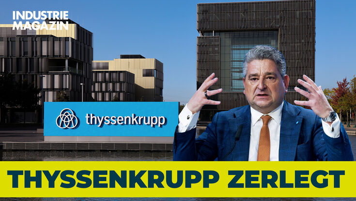 CEO Miguel Lopez, die Konzernzentrale von Thyssenkrupp und die Headline: "Thyssenkrupp zerlegt"
