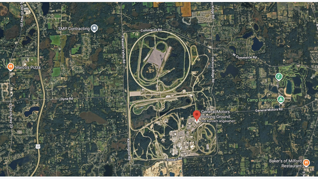 Luftbild des General Motors Milford Proving Ground in Michigan: Auf dem historischen Testgelände erprobt GM seit 1924 Fahrzeuge und neue Technologien.