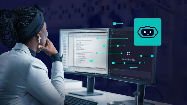Eine Mitarbeiterin von Siemens arbeitet mit dem neuen KI Agent EIGEN.